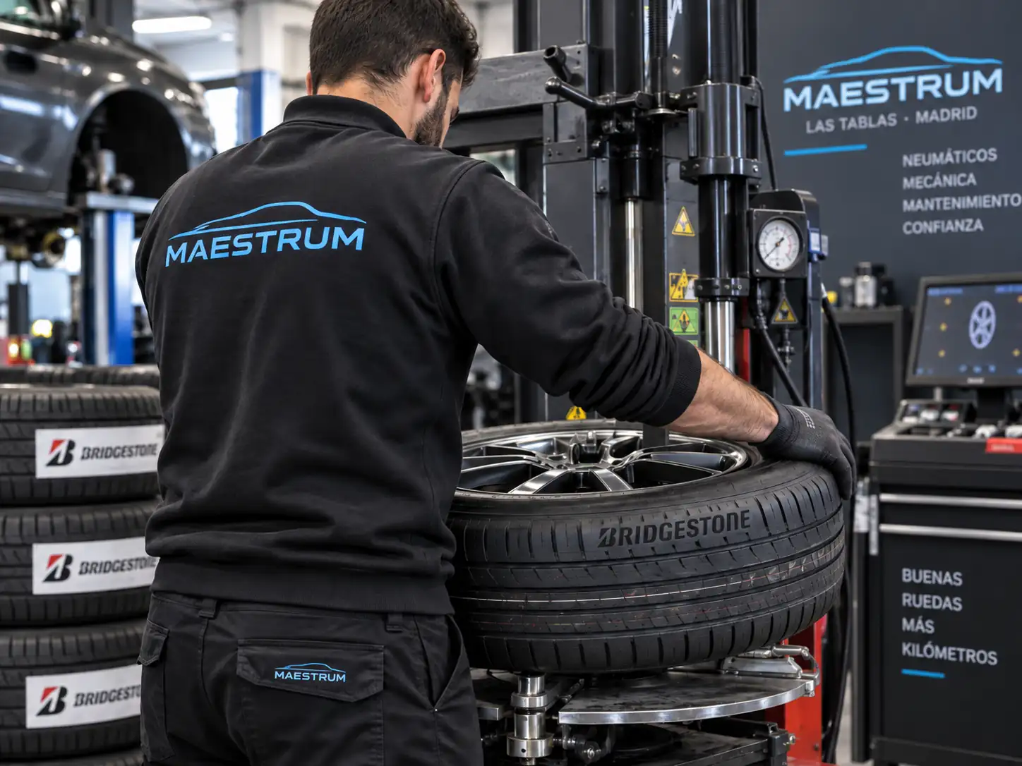 Neumáticos Bridgestone en Montecarmelo 3 Montaje de neumáticos Bridgestone en Taller Maestrum Las Tablas para clientes de Montecarmelo